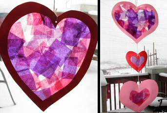 Pretty stained glass tissue paper hearts - Projects for Preschoolers